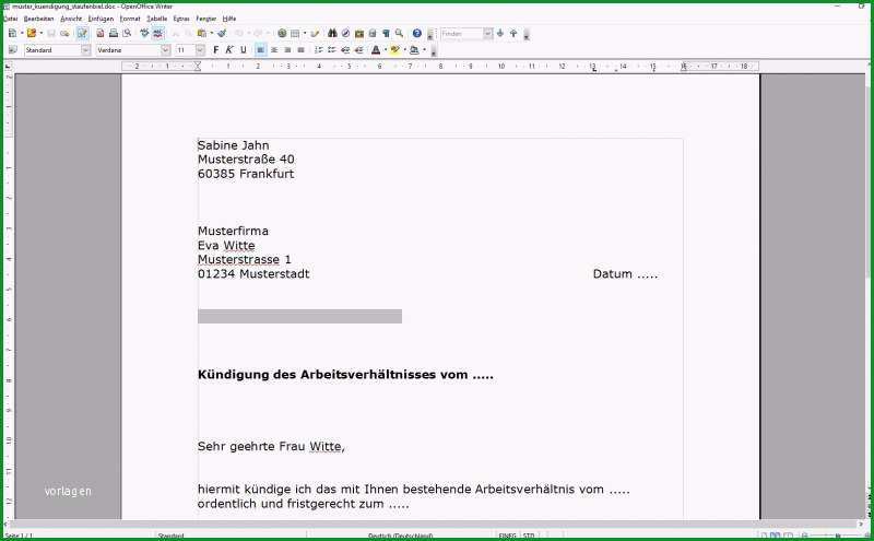 kuendigungsschreiben arbeitnehmer vorlage