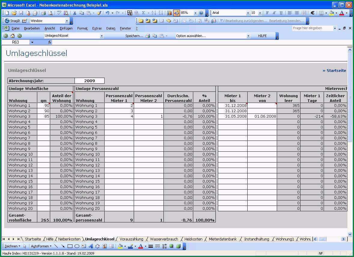 nebenkostenabrechnung excel tabelle