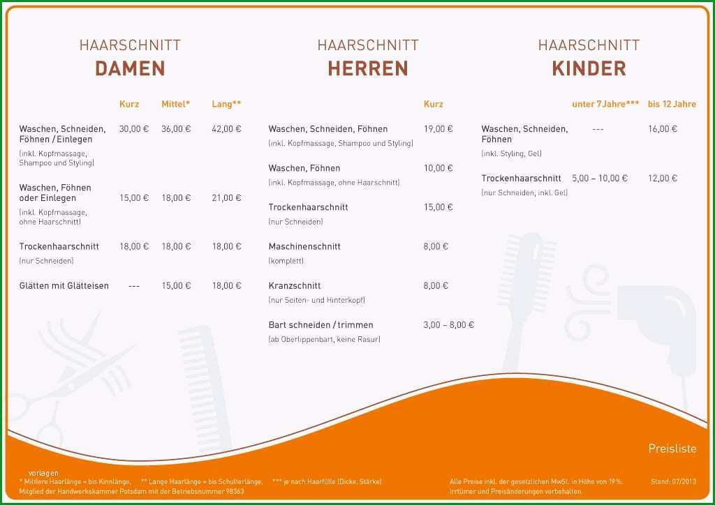 preisliste vorlage friseur befriedigend preisliste mit excel