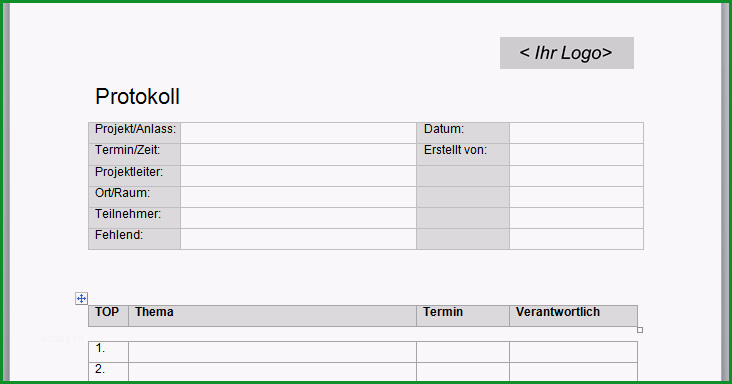 protokoll projekt meeting word vorlage