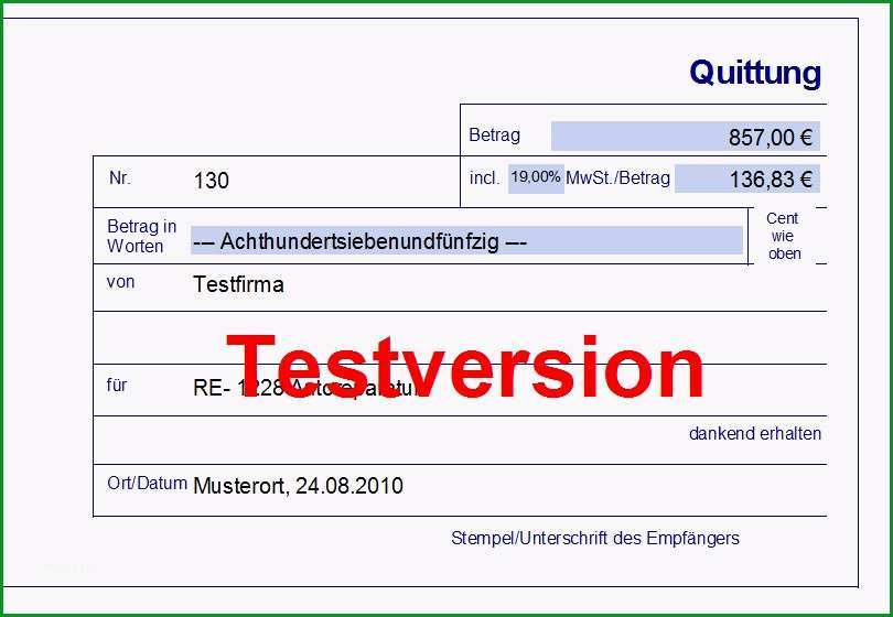 quittung vorlage excel quittungsvorlage