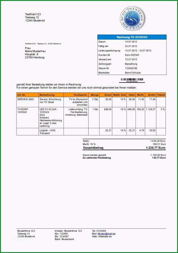rechnung freiberufler muster