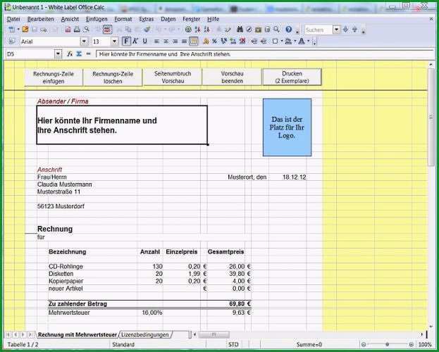 rechnungsvorlage fuer openoffice