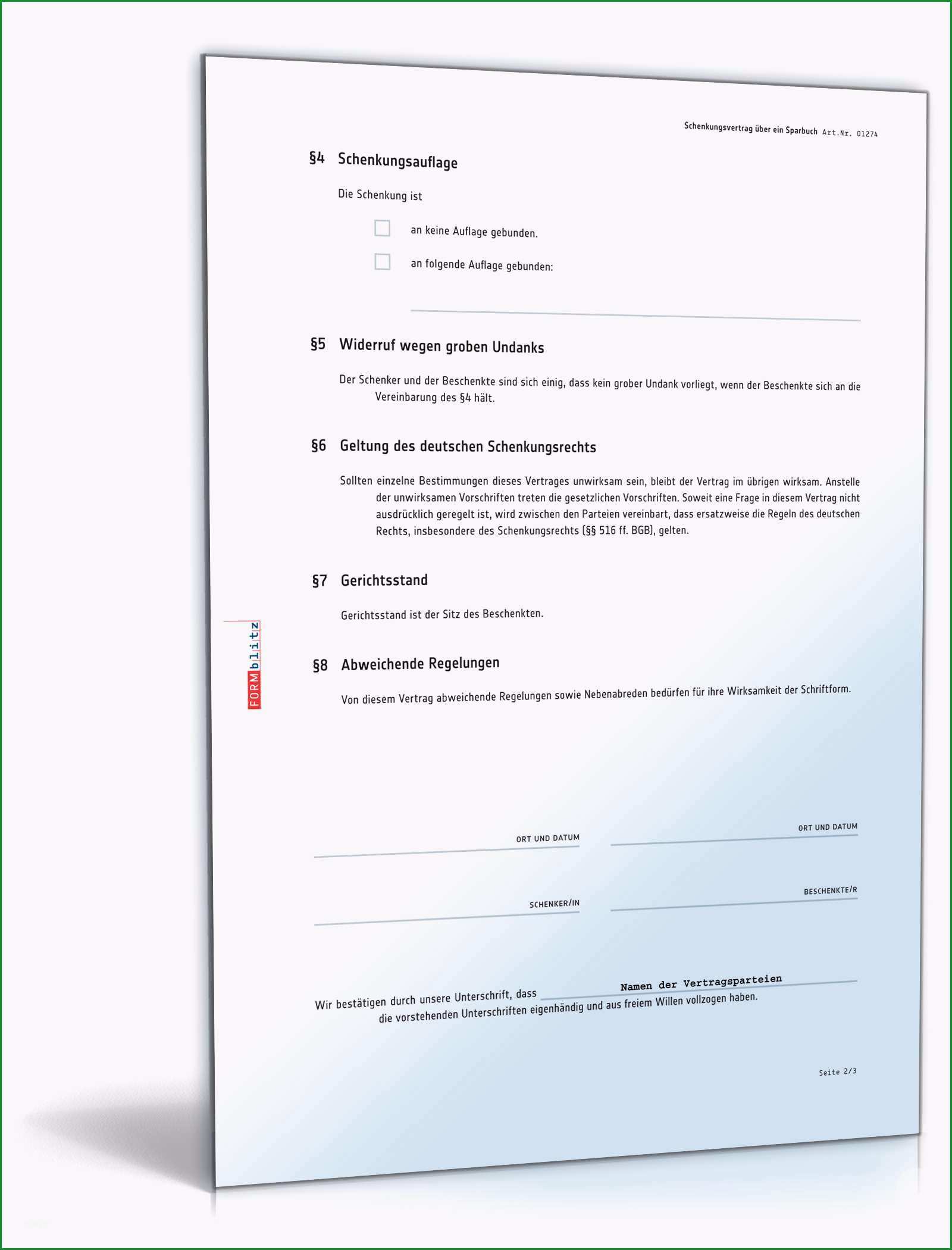 Großartig Schenkungsvertrag Sparbuch