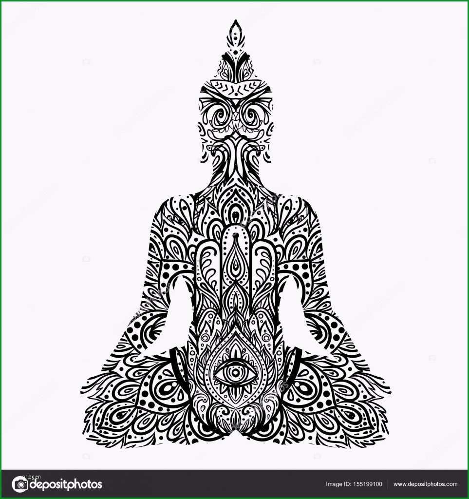 stock illustration sitting buddha silhouette vintage decorative