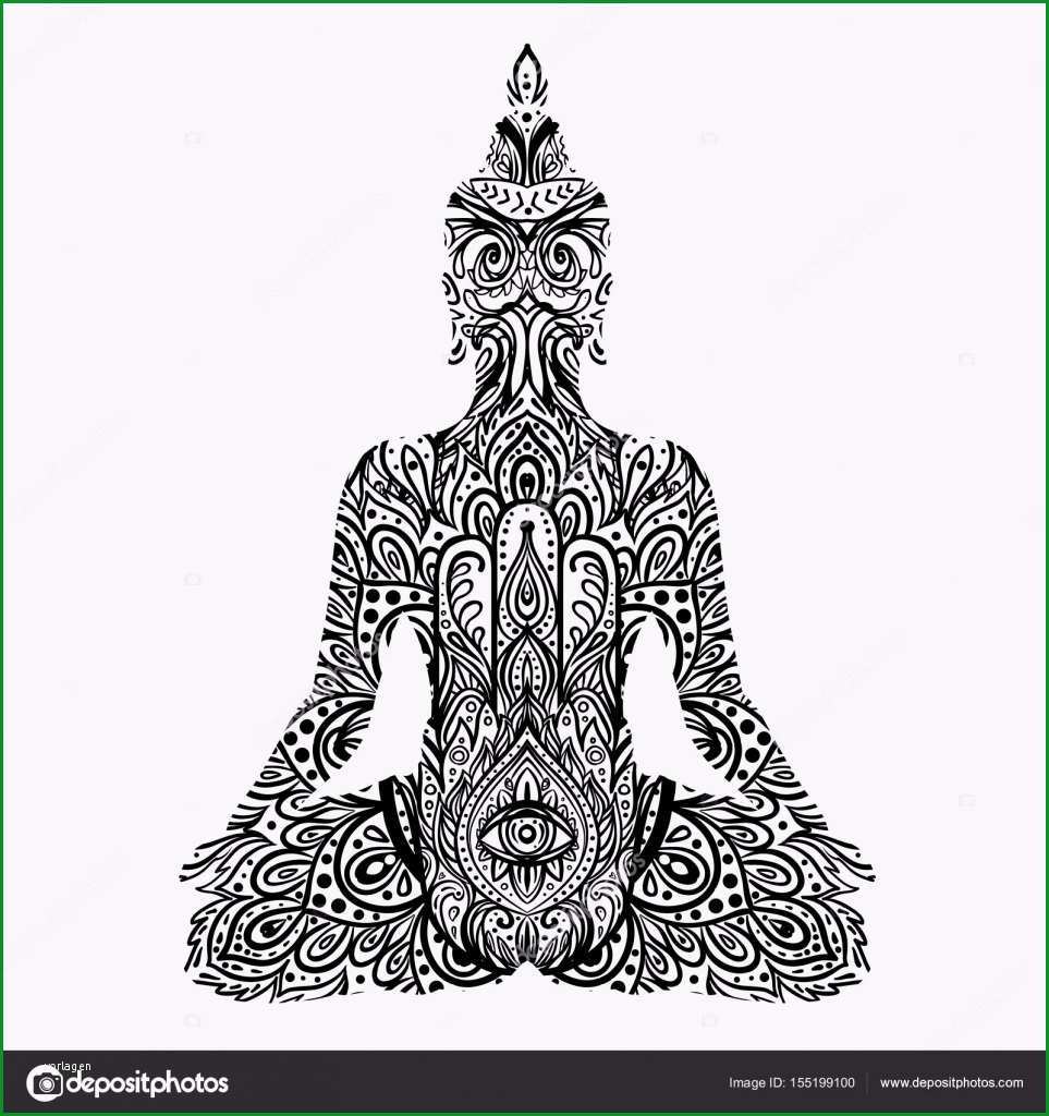 stock illustration sitting buddha silhouette vintage decorative