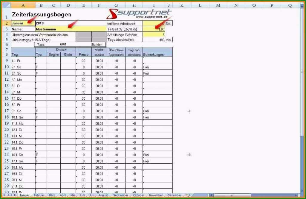stundenzettel als excel tabelle