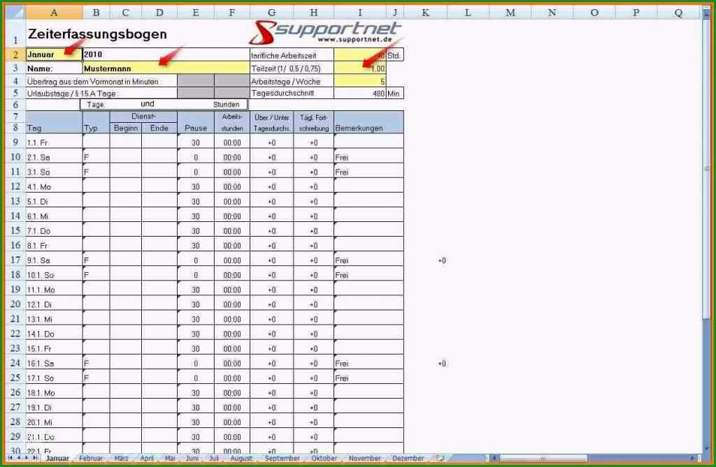 stundenzettel als excel tabelle