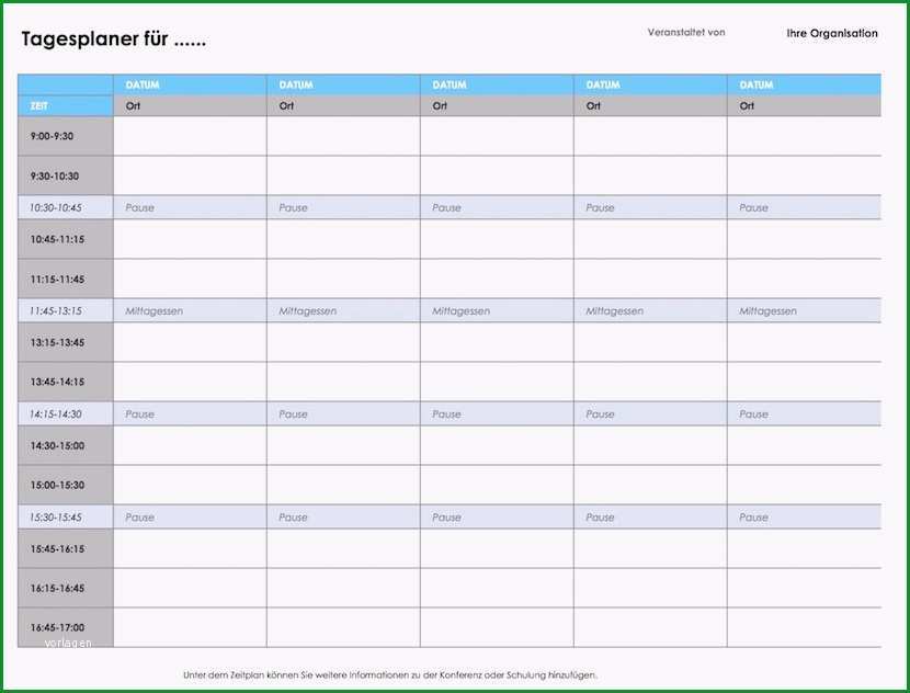 Großartig Tagesplaner Vorlage Excel format