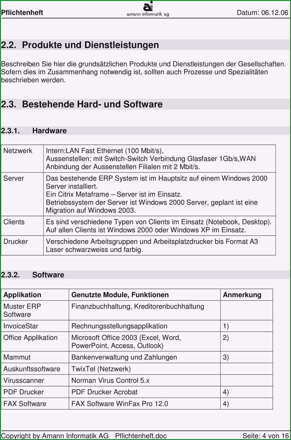 vorlage pflichtenheft