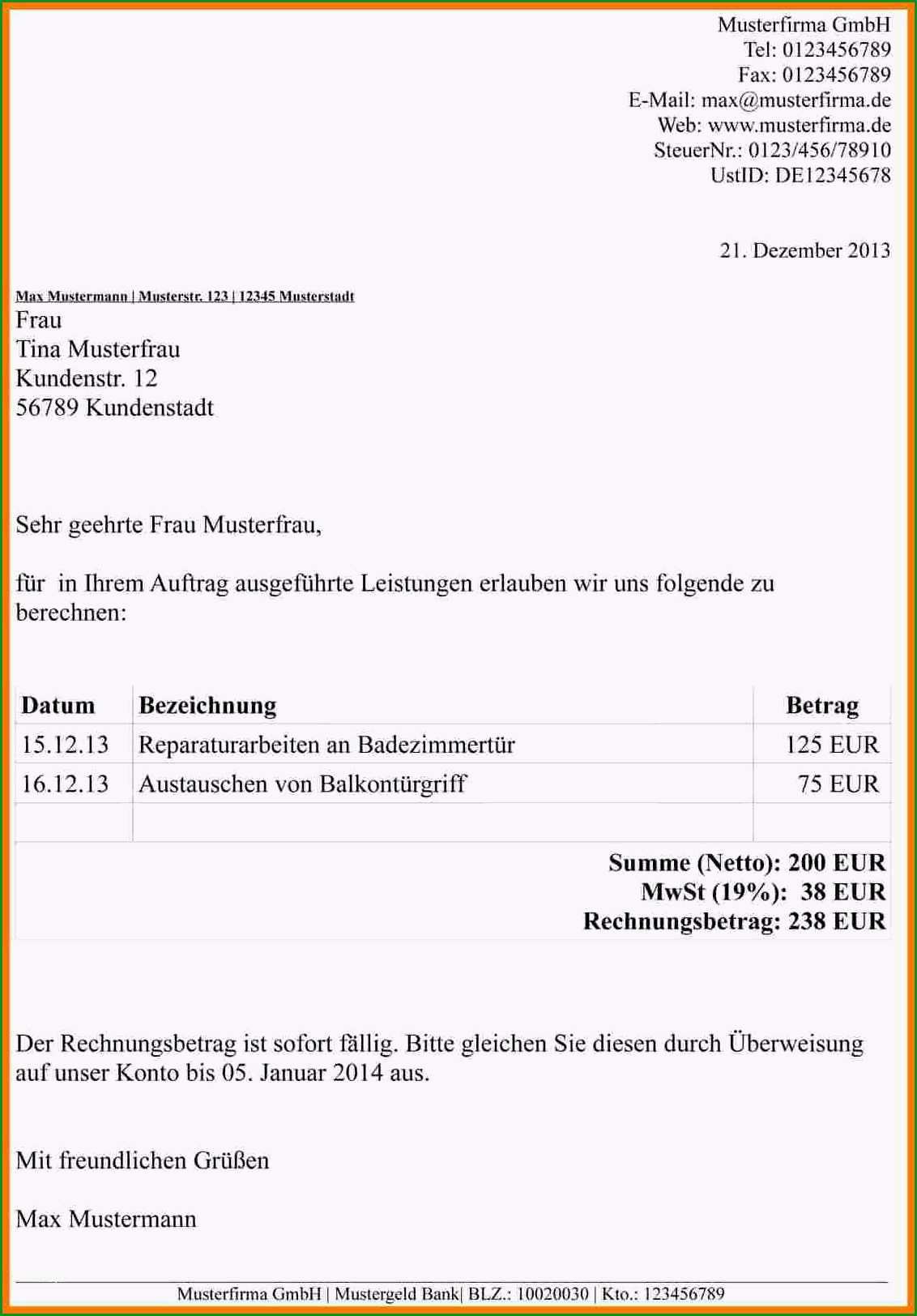 vorlage rechnung bauleistung