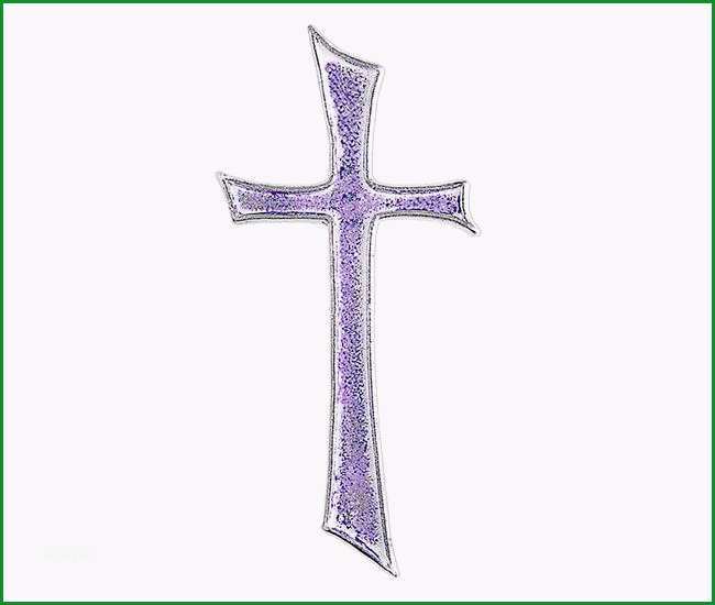 Kerzenverzierung Lila silbernes Kreuz mit erhoehtem Rand