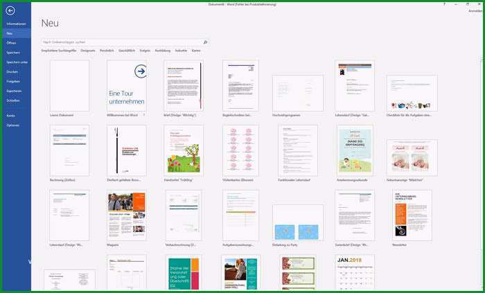 word 2016 suchen der perfekten vorlage fuer eine office datei