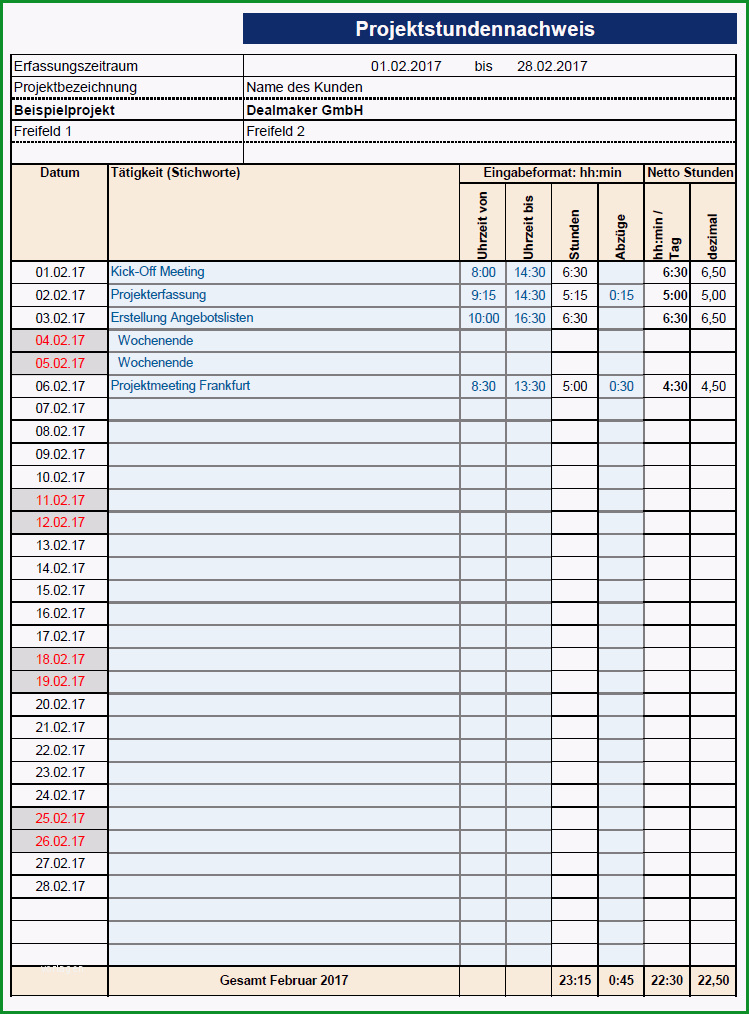 Projektstundenerfassung Projektzeitnachweis versch Excel Vorlagen