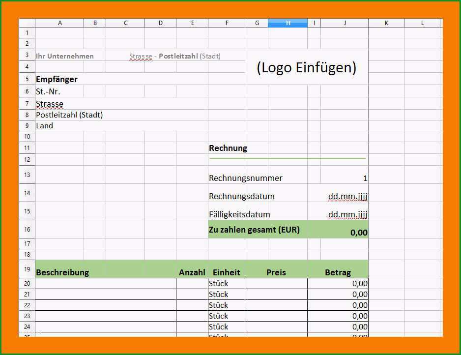 10 rechnung excel vorlage