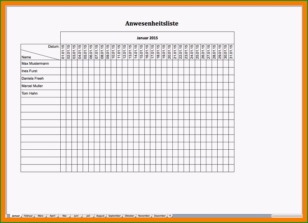 11 anwesenheitsliste vorlage