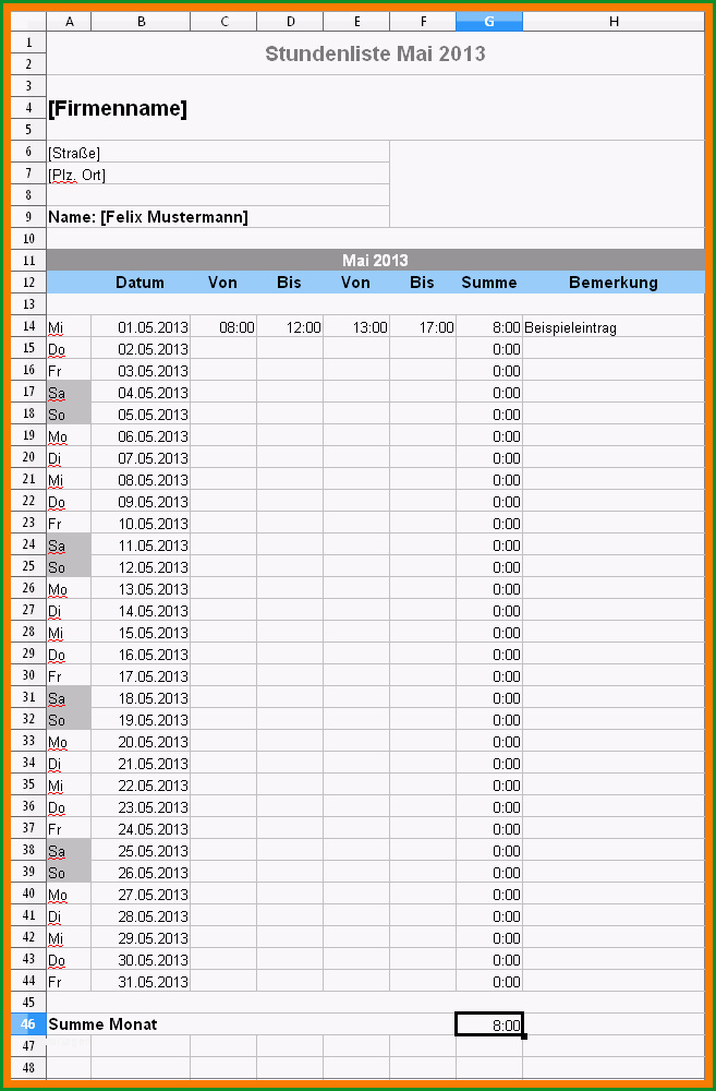 13 muster stundenzettel minijob