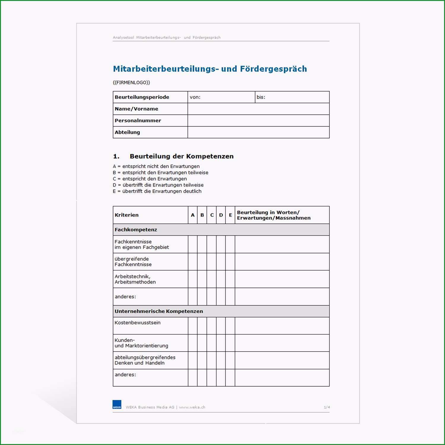 20 mitarbeiterbewertung vorlage