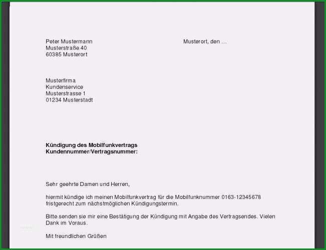 vorlage kundigung handyvertrag vodafone
