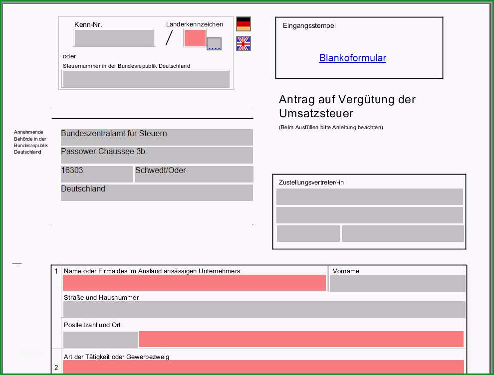 Antrag auf Verguetung der Umsatzsteuer PDF Vorlage