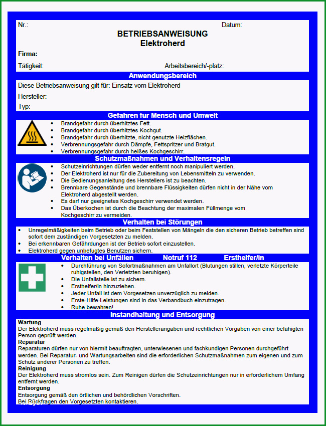betriebsanweisung elekroherd