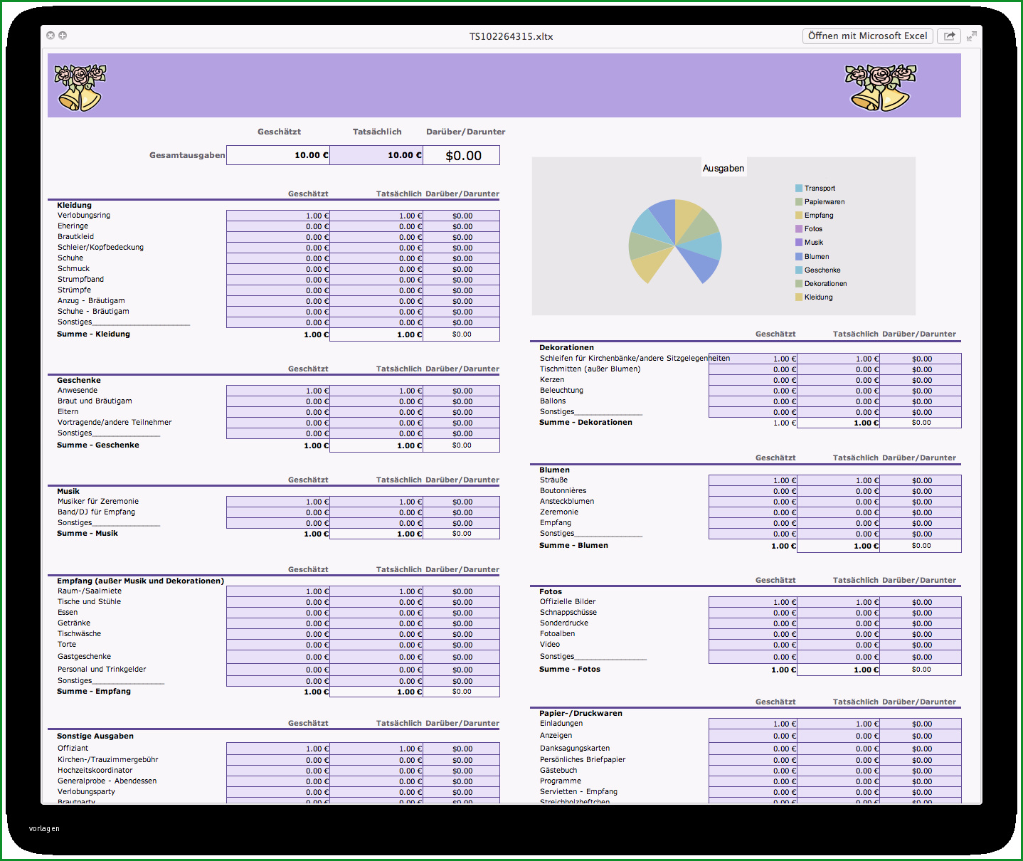 bud planung excel vorlage