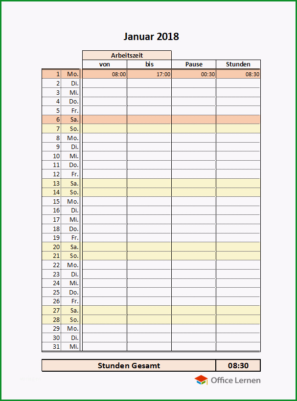 excel arbeitszeitnachweis vorlagen