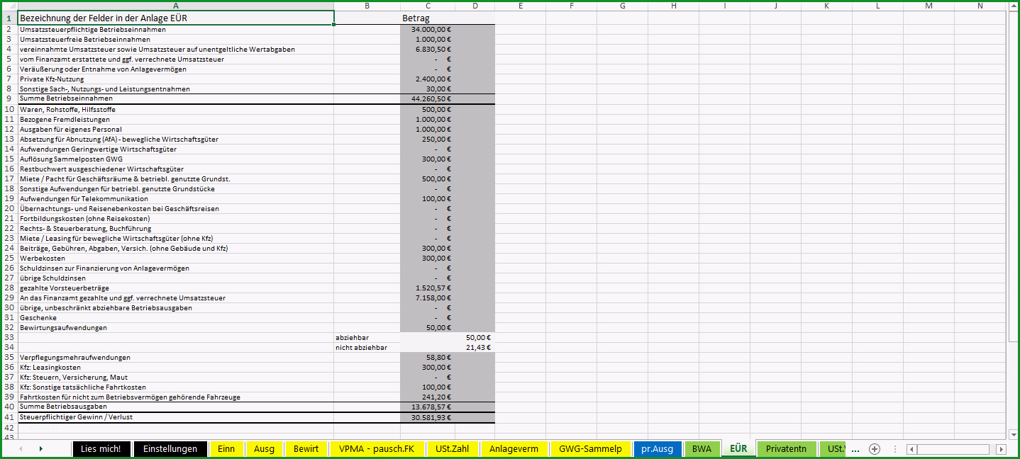 excel vorlage einnahmen ueberschuss rechnung euer 2015