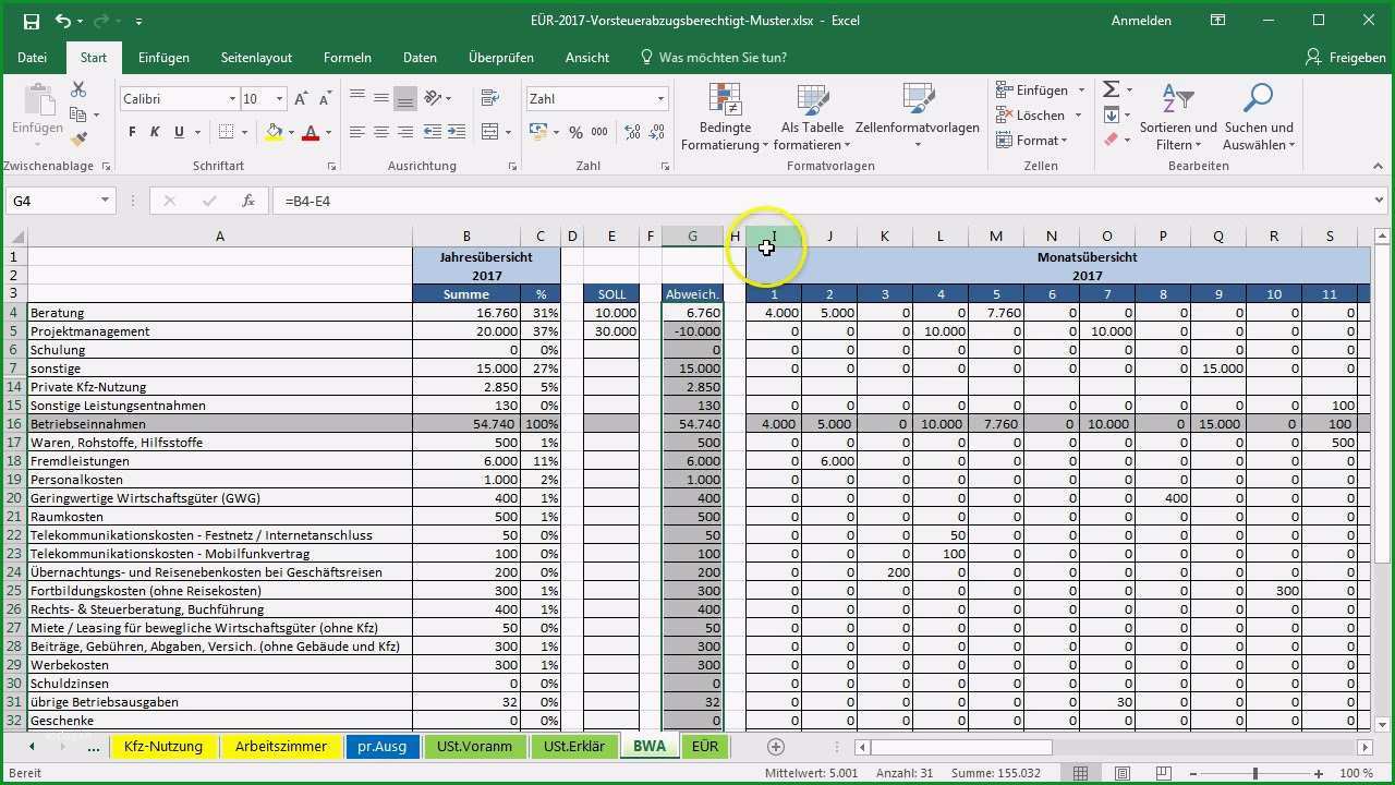 Hervorragen Excel Vorlage EÜr soll ist Vergleich Einfügen