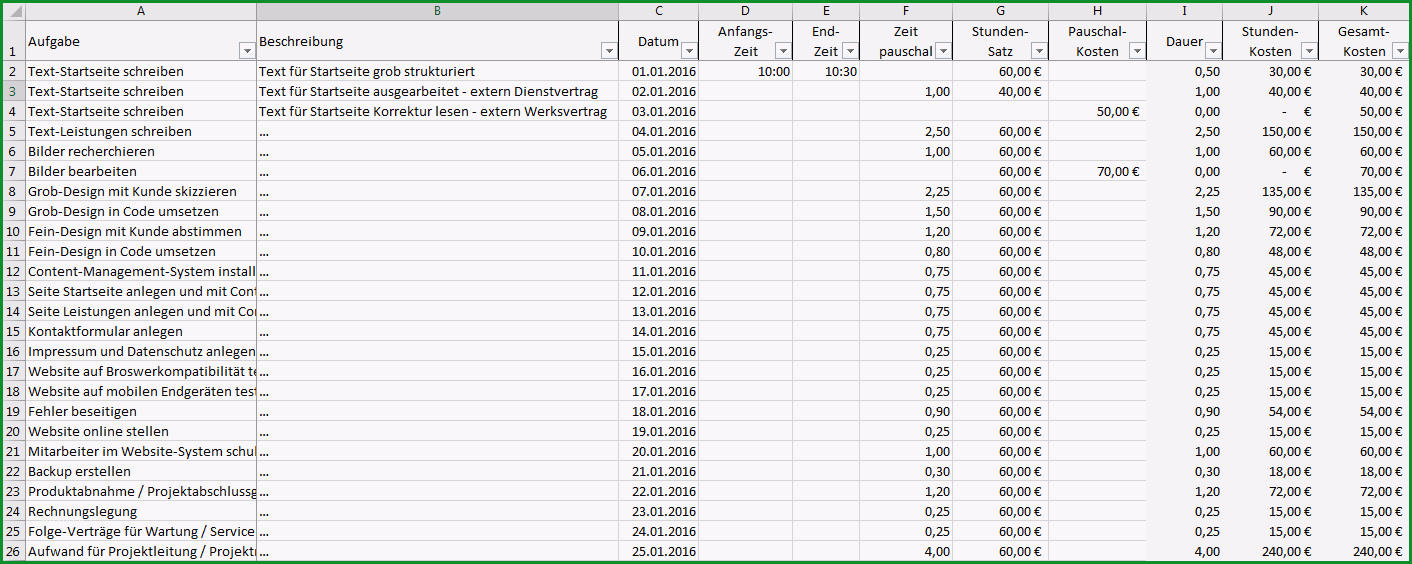 excel vorlage projekt kalkulation controlling