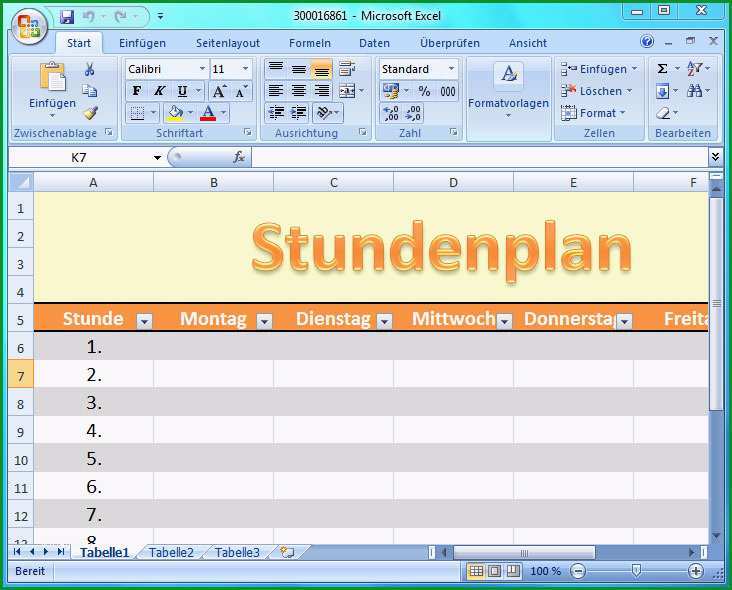 Excel Vorlage Stundenplan