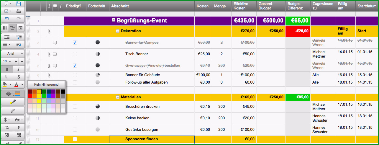 zeitachse in Excel mit einer Vorlage erstellen