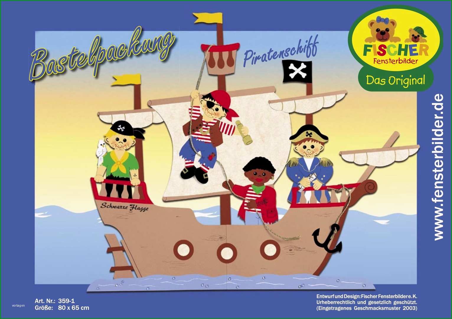 Fensterbild Bastelvorlage Piratenschiff