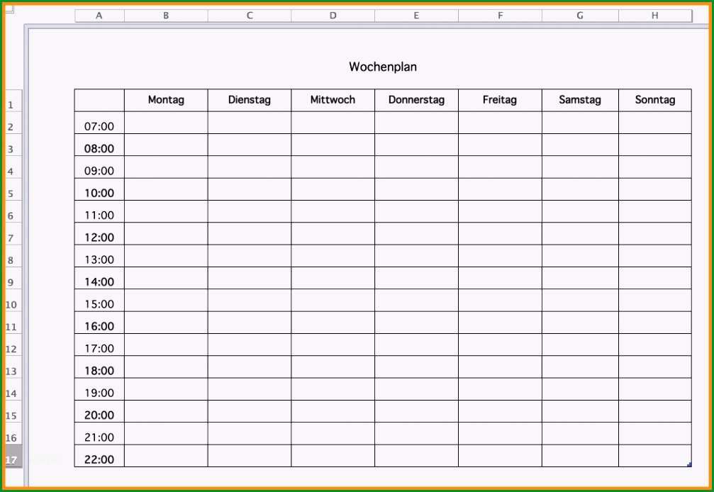 wochenplan excel vorlage