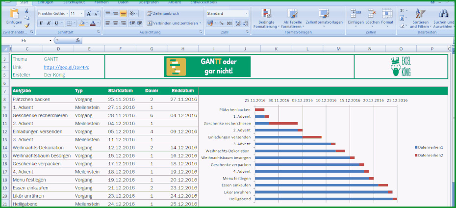 gantt diagramm excel vorlage