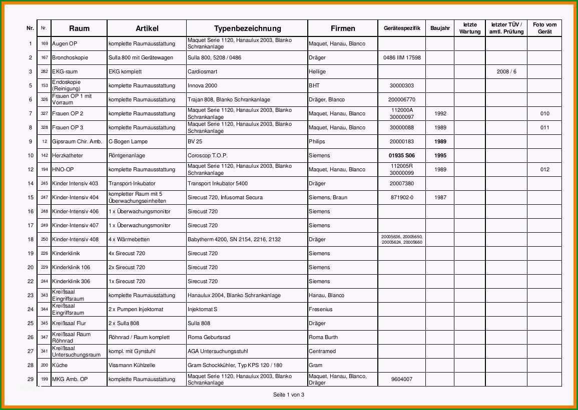 inventarliste vorlage kostenlos 9186