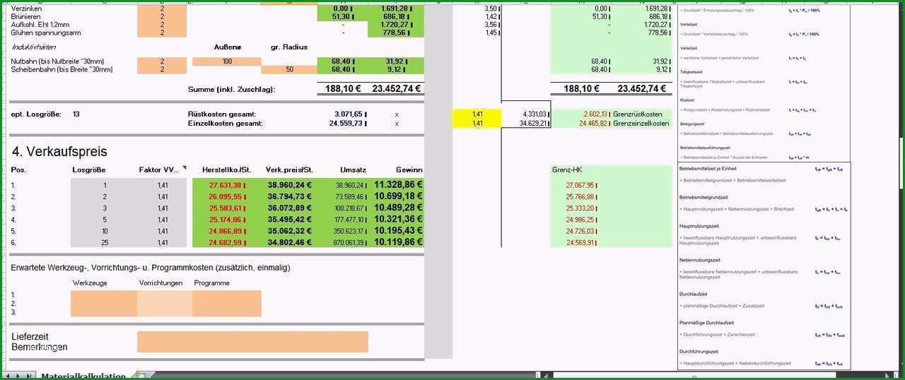 KALKULATION MATERIALBEARBEITUNG