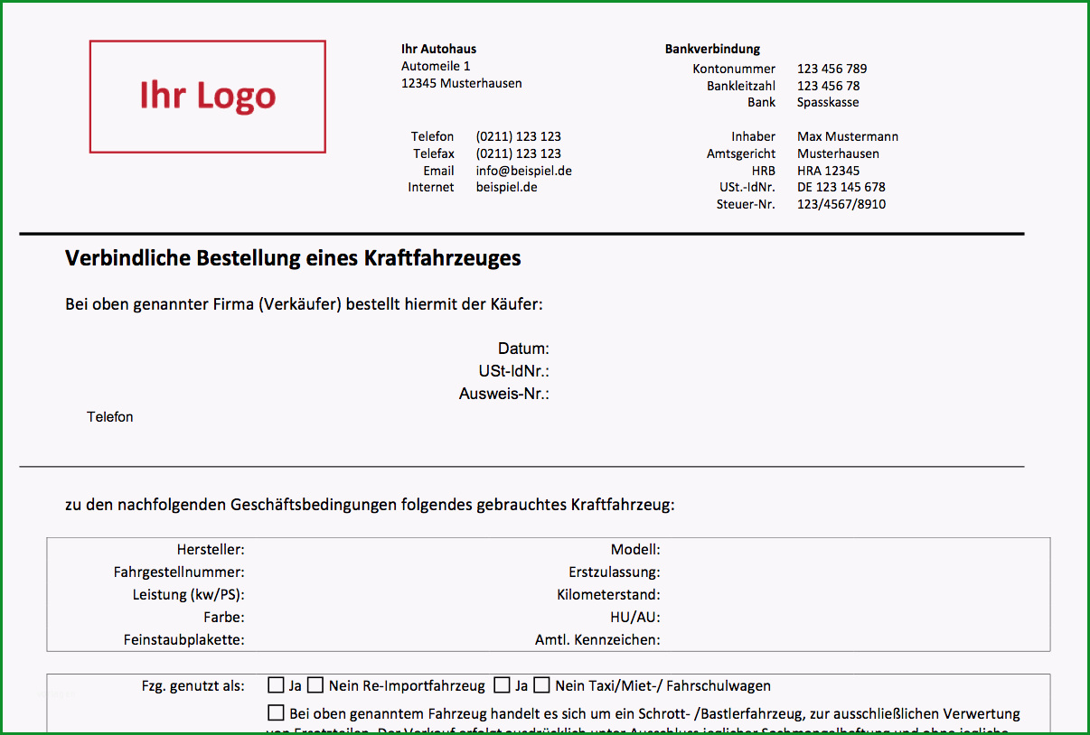 kfz kaufvertrag gebrauchtwagenhandel