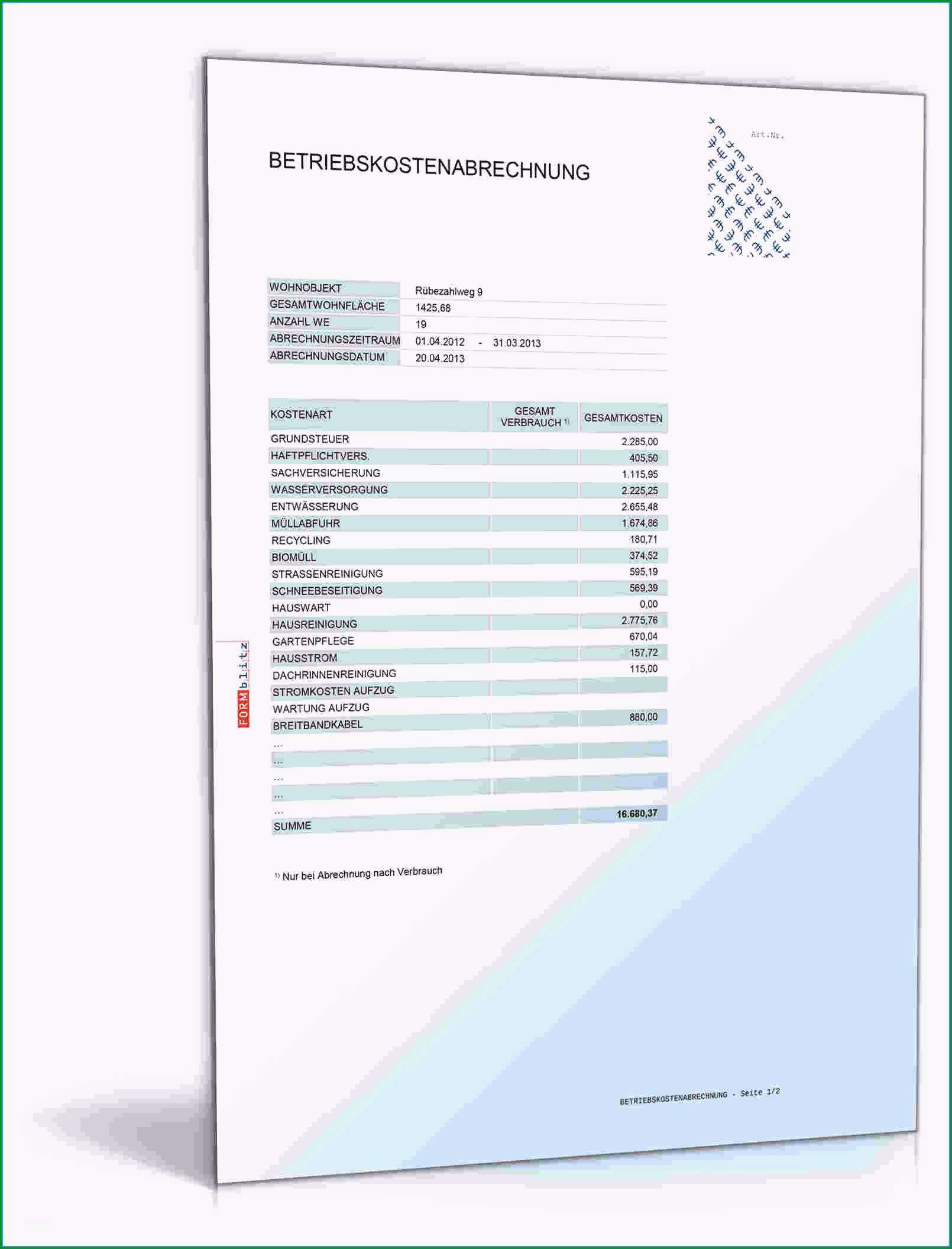 nebenkostenabrechnung muster excel