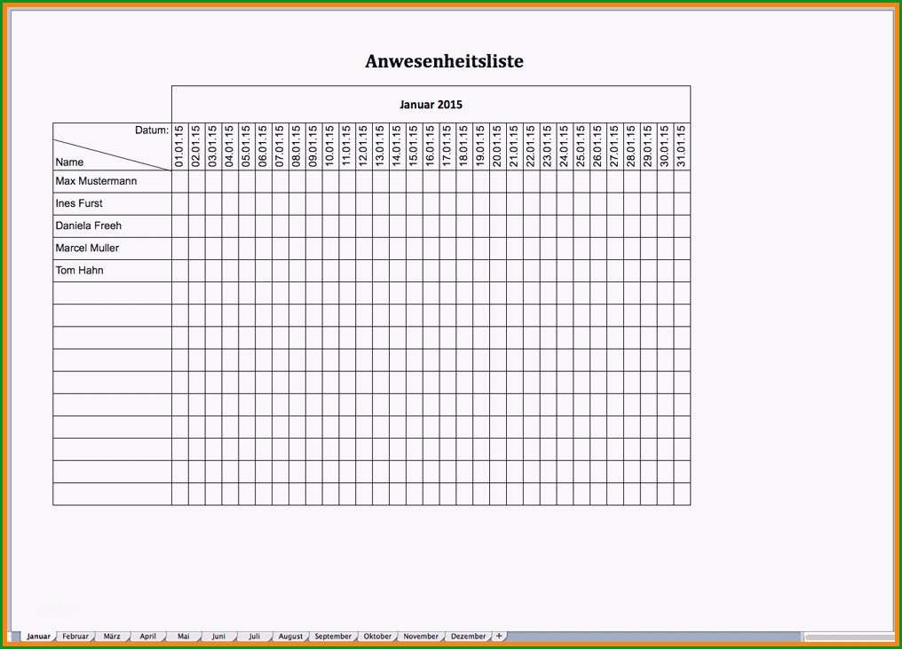 anwesenheitsliste vorlage