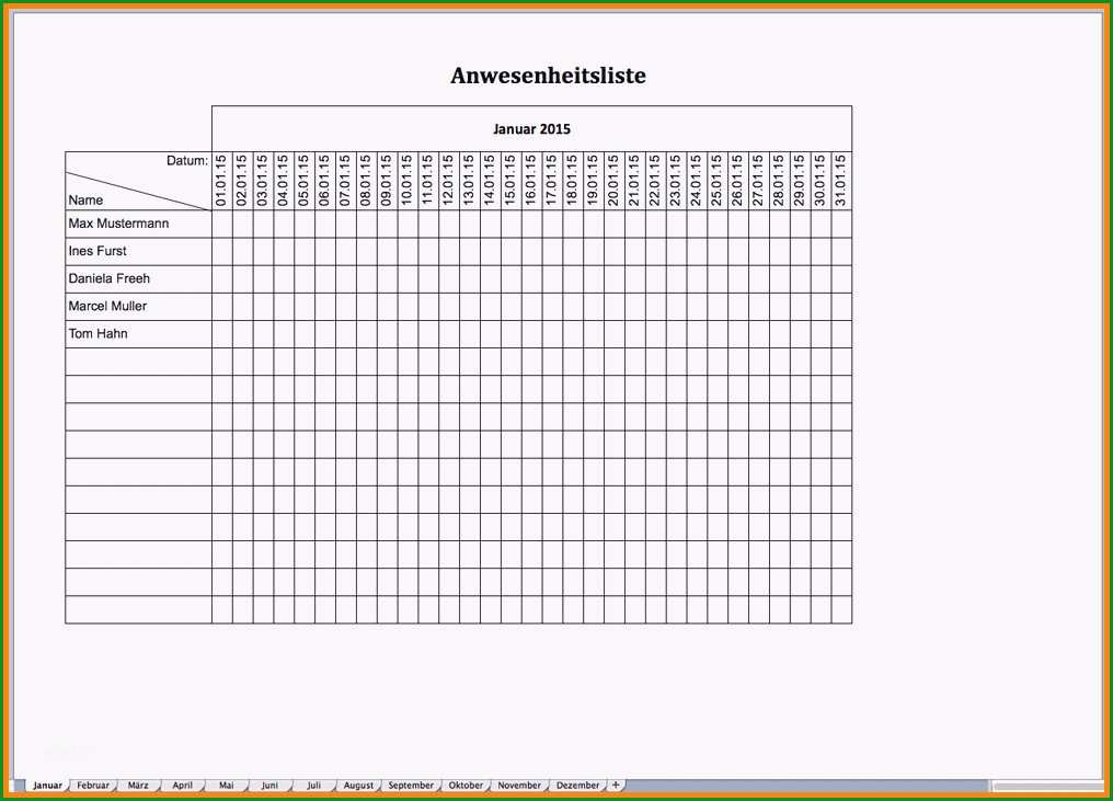 anwesenheitsliste vorlage