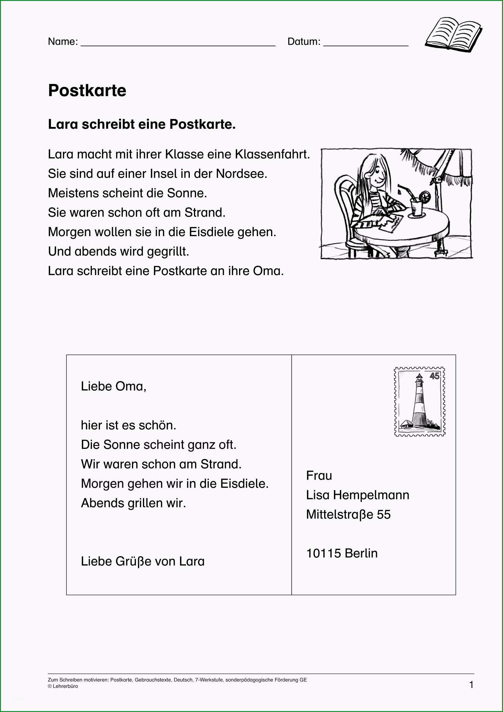 postkarte schreiben vorlage