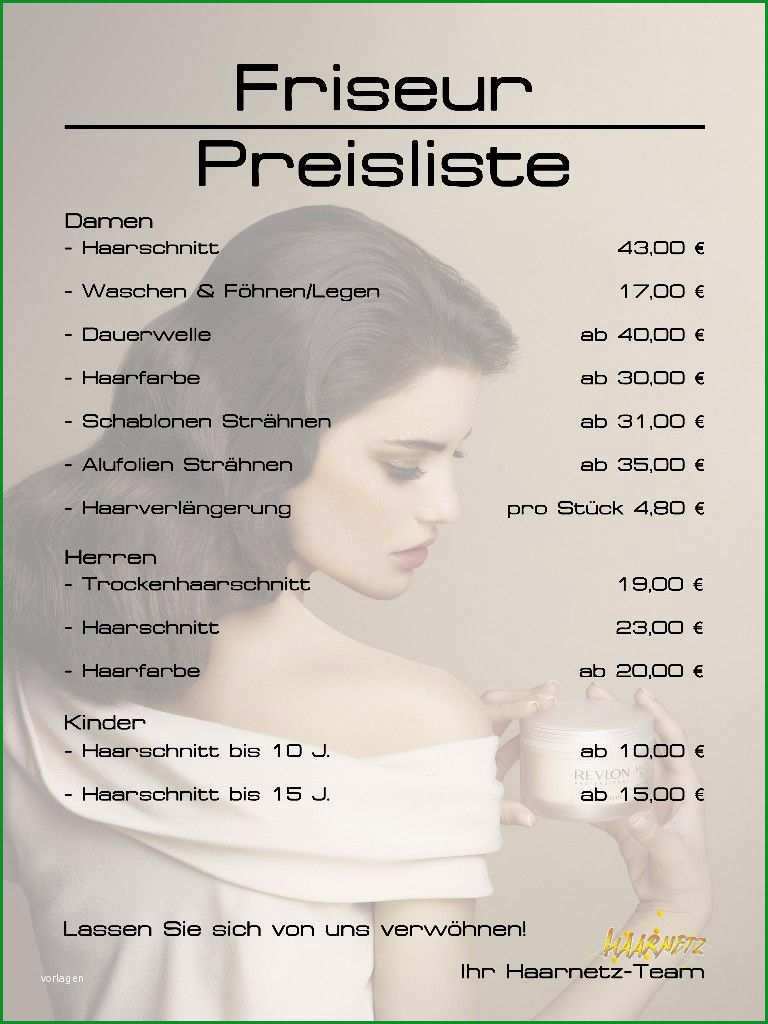 preisliste vorlage friseur befriedigend preisliste mit excel