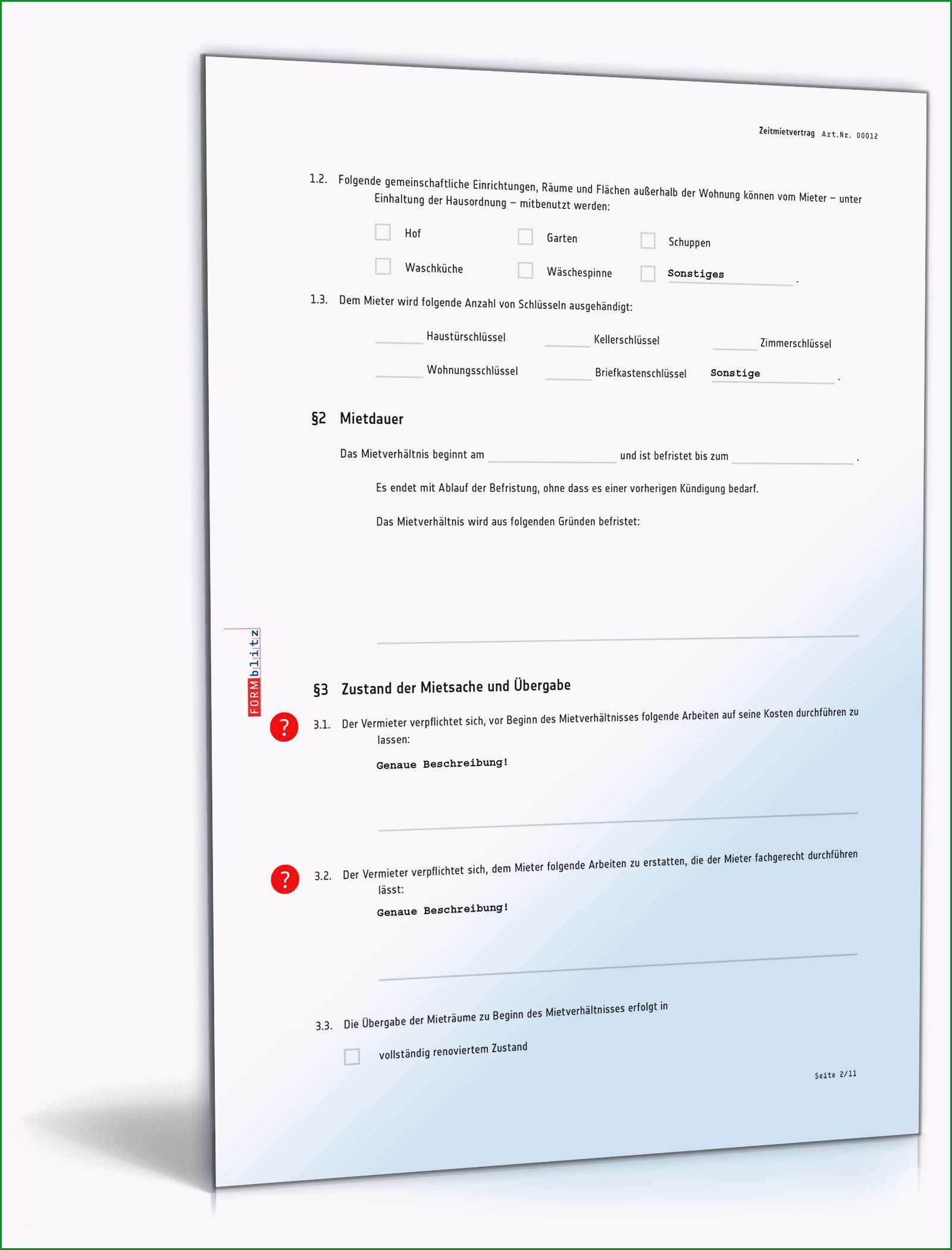 zeitmietvertrag muster