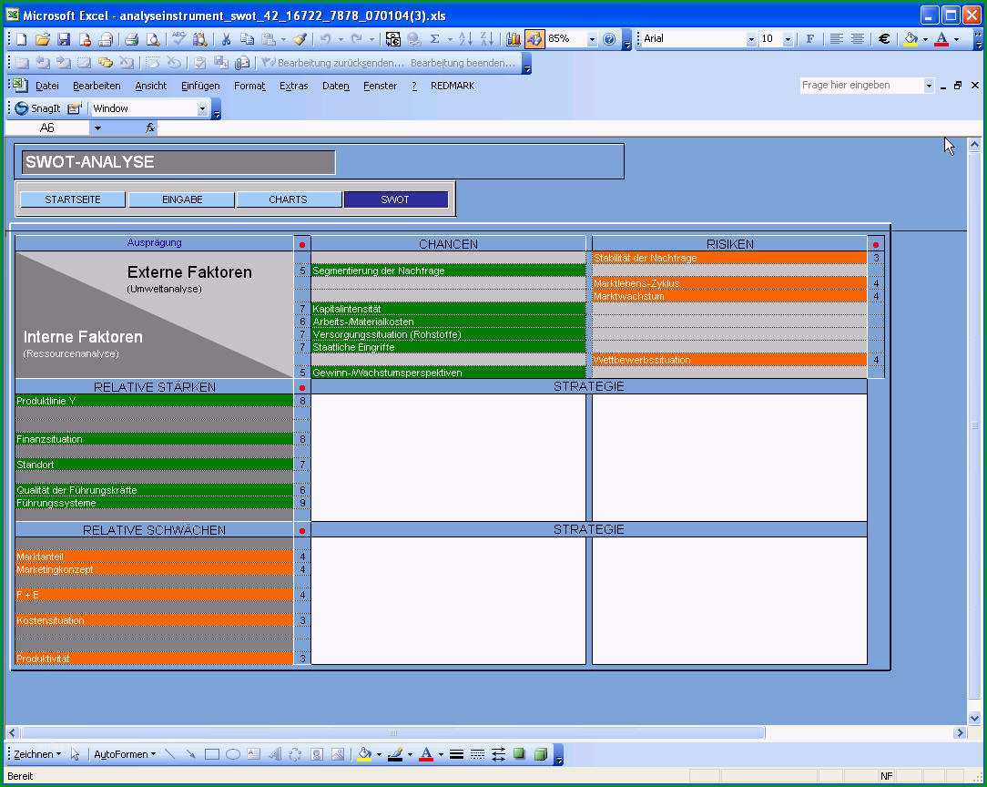 swot analyse vorlage excel