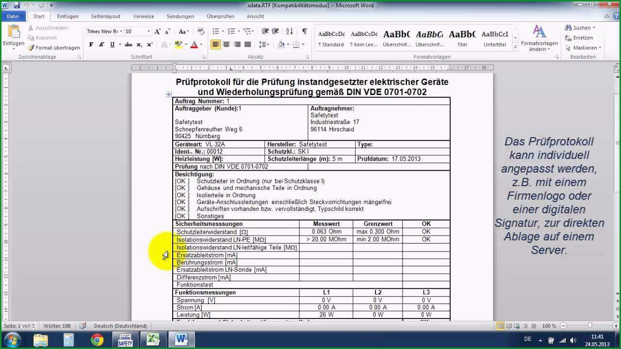vde 0100 teil 600 prufprotokoll excel