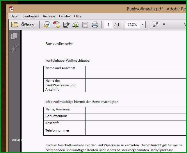 Vollmacht Bank PDF Vorlage