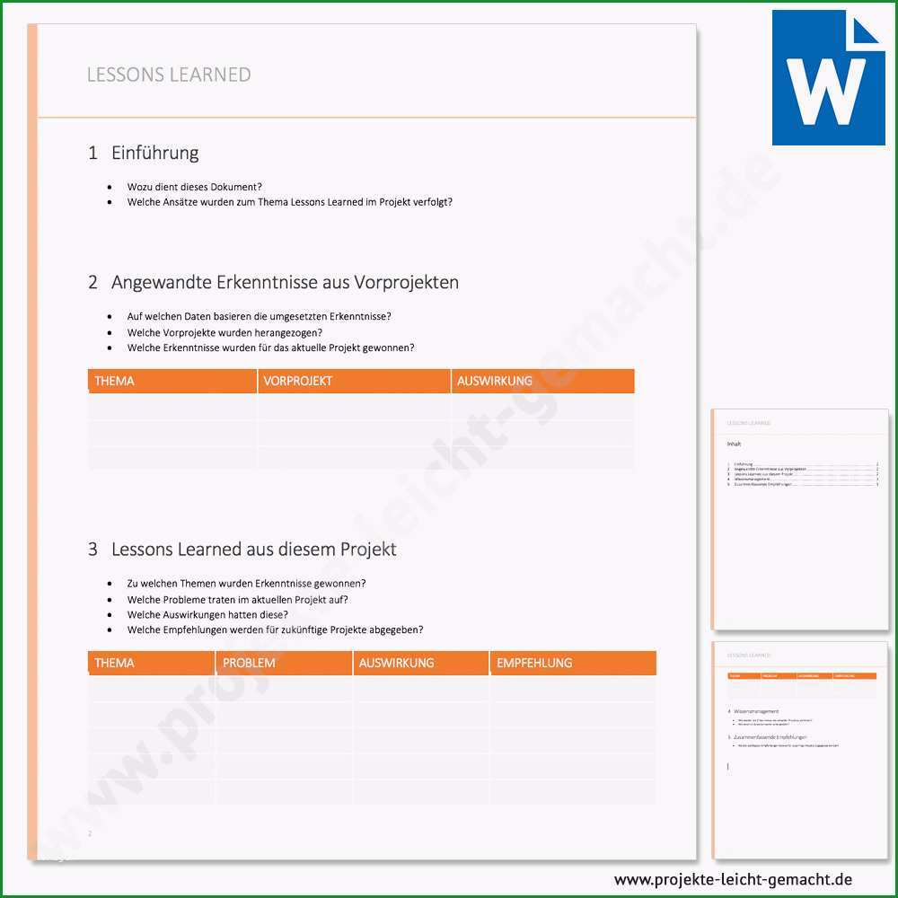 vorlage lessons learned im projekt