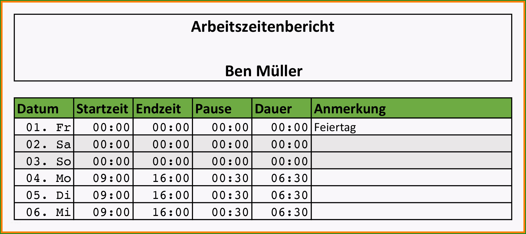 12 arbeitsstundennachweis formular kostenlos