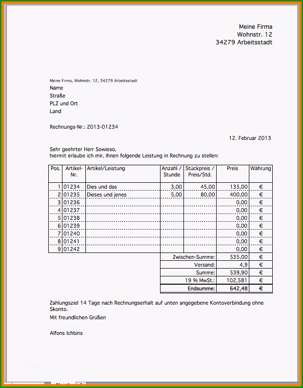 19 vorlage rechnung privatperson